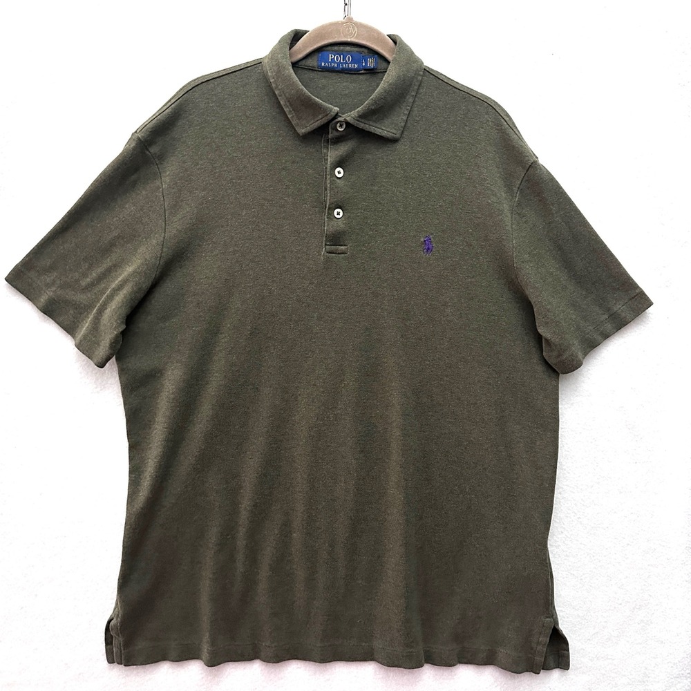 Ralph Lauren Mens L Polo Soft Olive Green Purple Pony Short Sleeve Logo Shirt